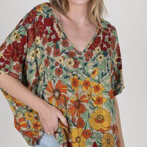 Natural Life Easy V-Neck Top Gold Vintage Floral XL